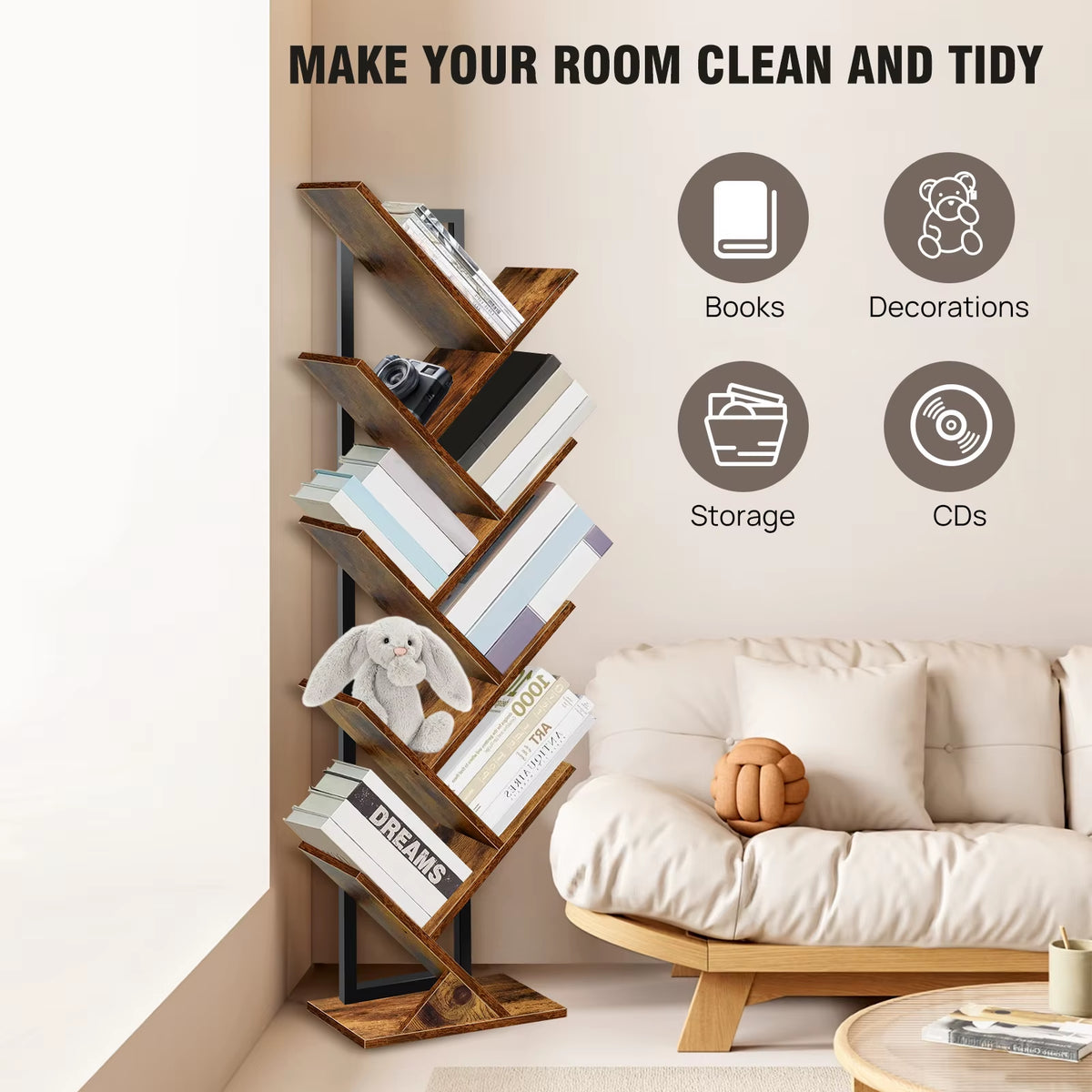 Stylish 9-Tier Tree Bookshelf - Elegant Floor Standing Bookcase for Unique Display and Storage Solutions
