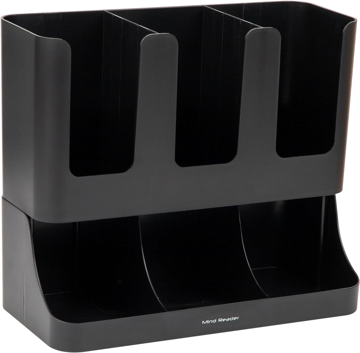VCCUIOB 6-Compartment Upright Coffee Condiment & Cup Organizer - Sleek Black Design for Breakroom Efficiency