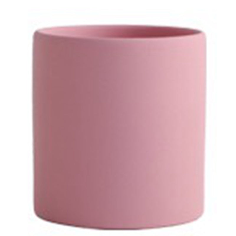 Nordic Ceramic Flowerpot – Cylindrical Succulent Planter with Drainage Tray