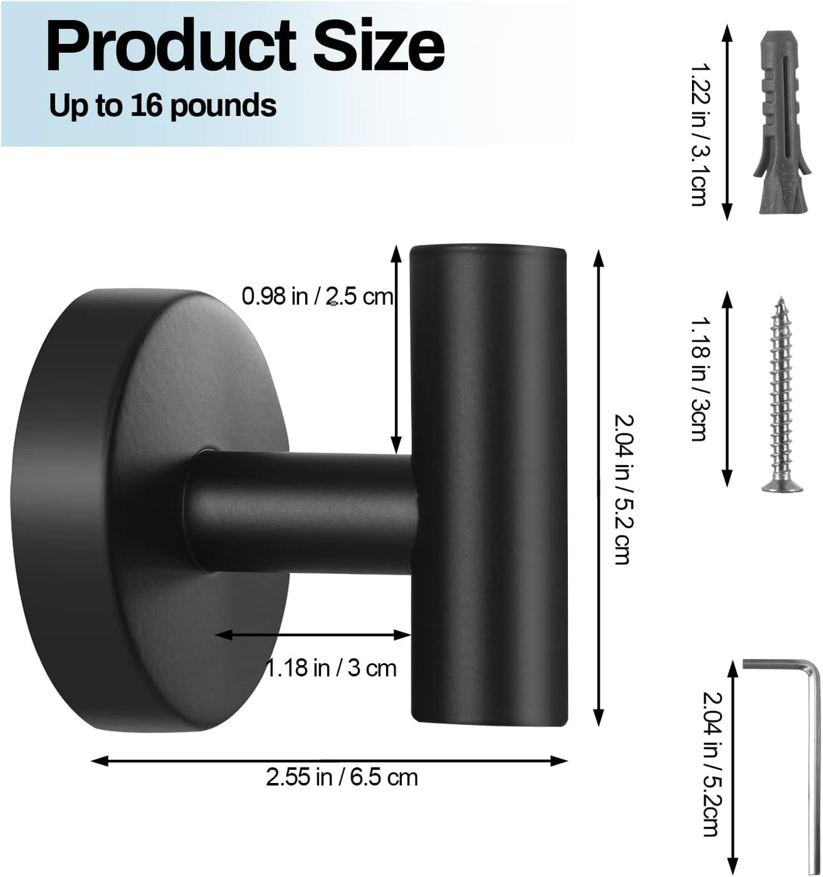Towel Hooks for Bathroom,2 Packs Wall Mount Towel Holder,Black Matte Wall Robe Hook,Stainless Steel Heavy Duty Door Hanger Towel Hook for Kitchen, Bedroom,Hotel,Pool,Coats(Drilling)