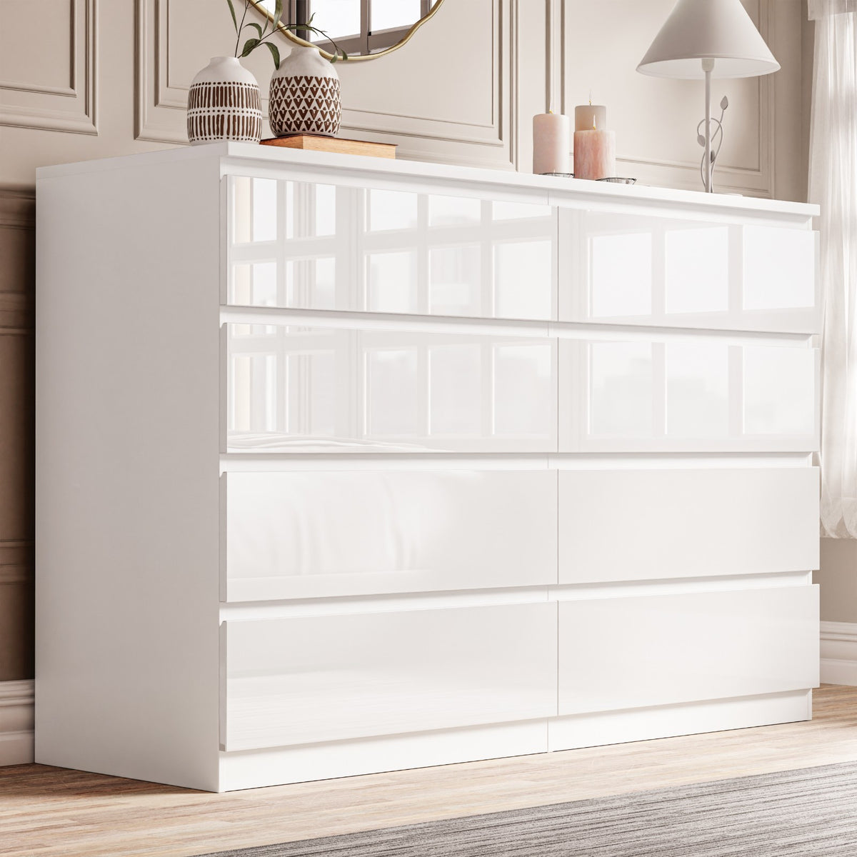 High Gloss Chest of Drawers – Tall & Wide Bedroom Storage Cabinet