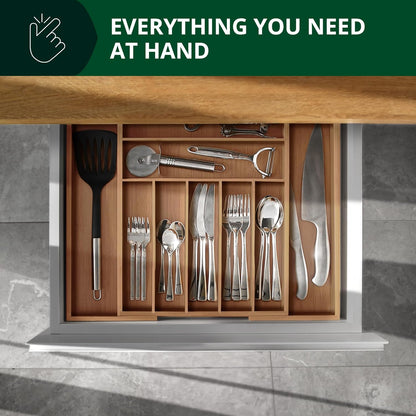 Bamboo Cutlery Tray – 9-Slot Kitchen Drawer Organiser for Flatware & Utensils