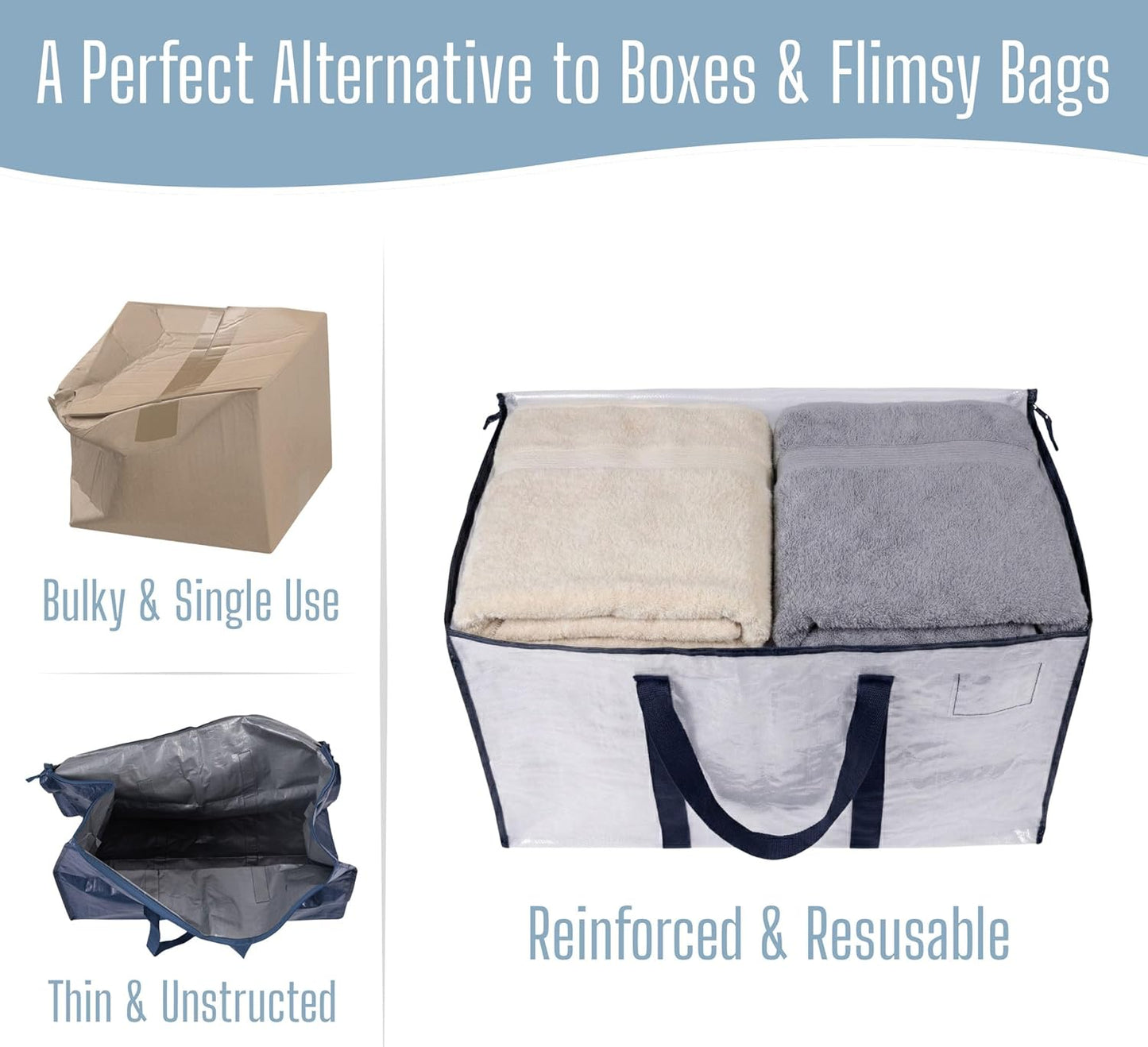 8-Pack Extra Large Moving & Storage Bags with Zippers – Heavy-Duty, Water-Resistant Packing Totes with Label Pocket