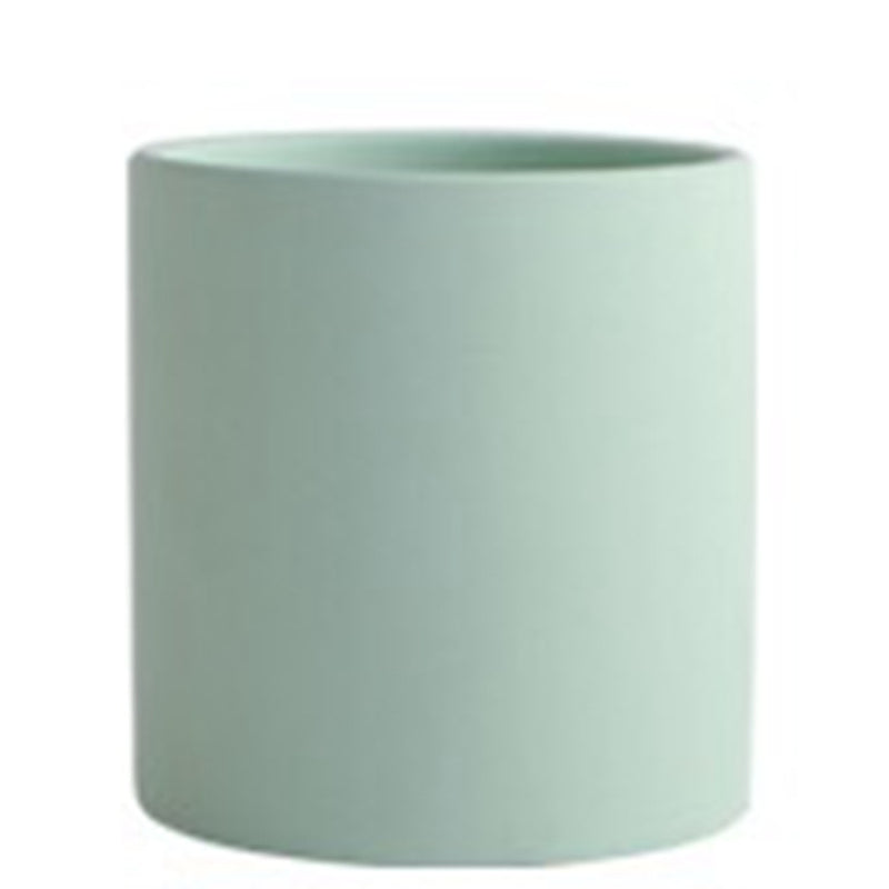 Nordic Ceramic Flowerpot – Cylindrical Succulent Planter with Drainage Tray