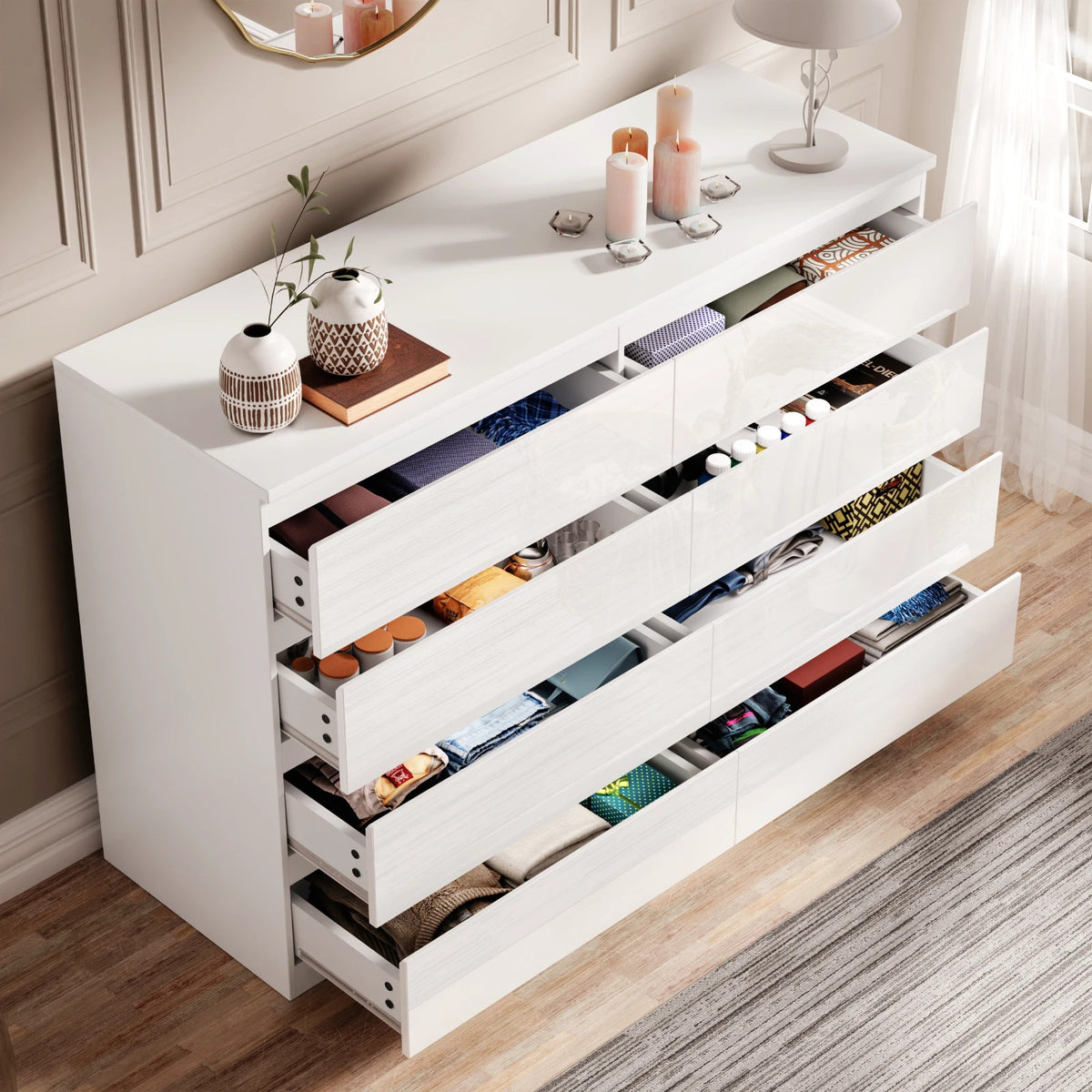 High Gloss Chest of Drawers – Tall & Wide Bedroom Storage Cabinet