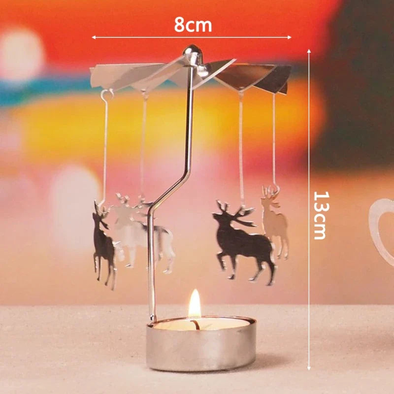 Silver Spinning Tealight Carousel — Star, Deer & Snowflake