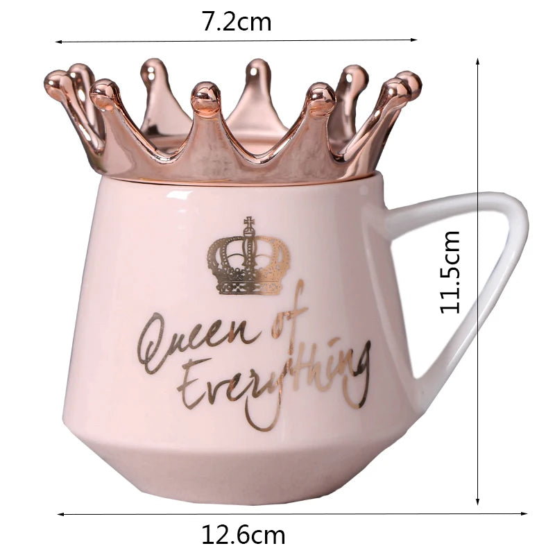 Creative Crown Ceramic Mug Cute Coffee Mug Milk Cup with Spoon Lids Coffee Tea Cup 300Ml Capacity Water Mugs X-Mas Gift