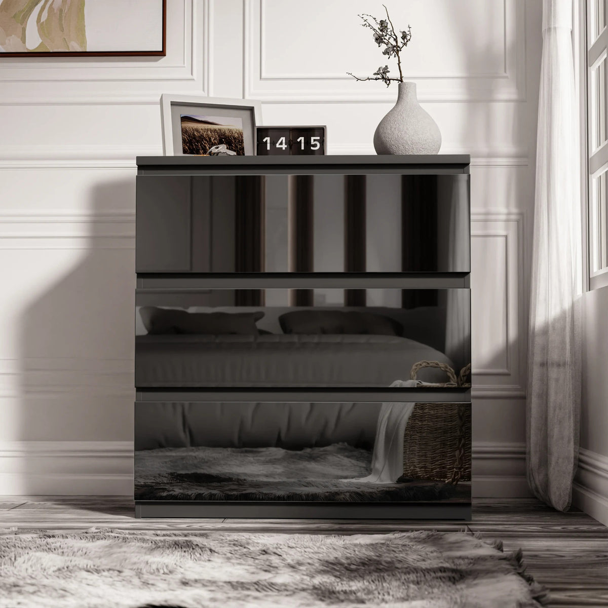 High Gloss Chest of Drawers – Tall & Wide Bedroom Storage Cabinet