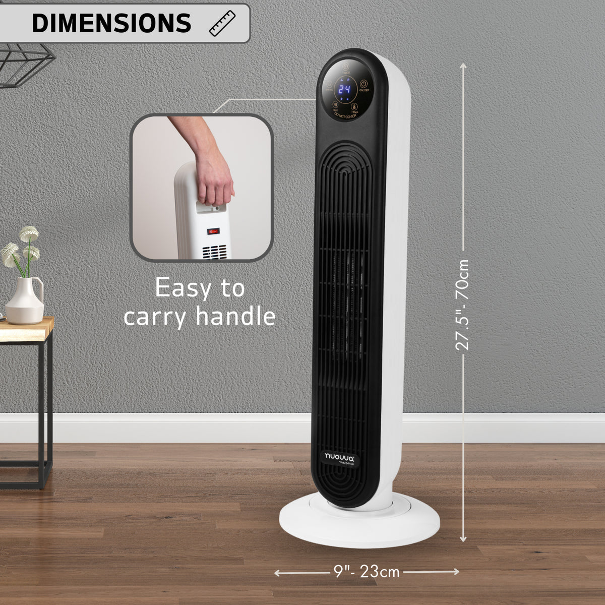 Electric Heater Energy Efficient, Ceramic Tower Fan, Silent, by Nuovva