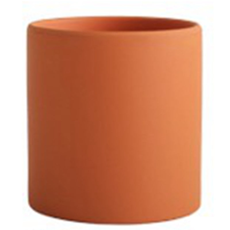 Nordic Ceramic Flowerpot – Cylindrical Succulent Planter with Drainage Tray