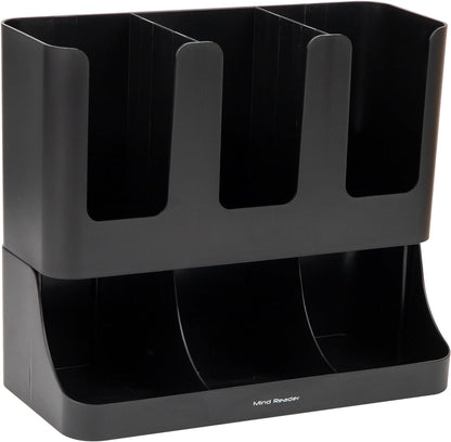 VCCUIOB 6-Compartment Upright Coffee Condiment & Cup Organizer - Sleek Black Design for Breakroom Efficiency