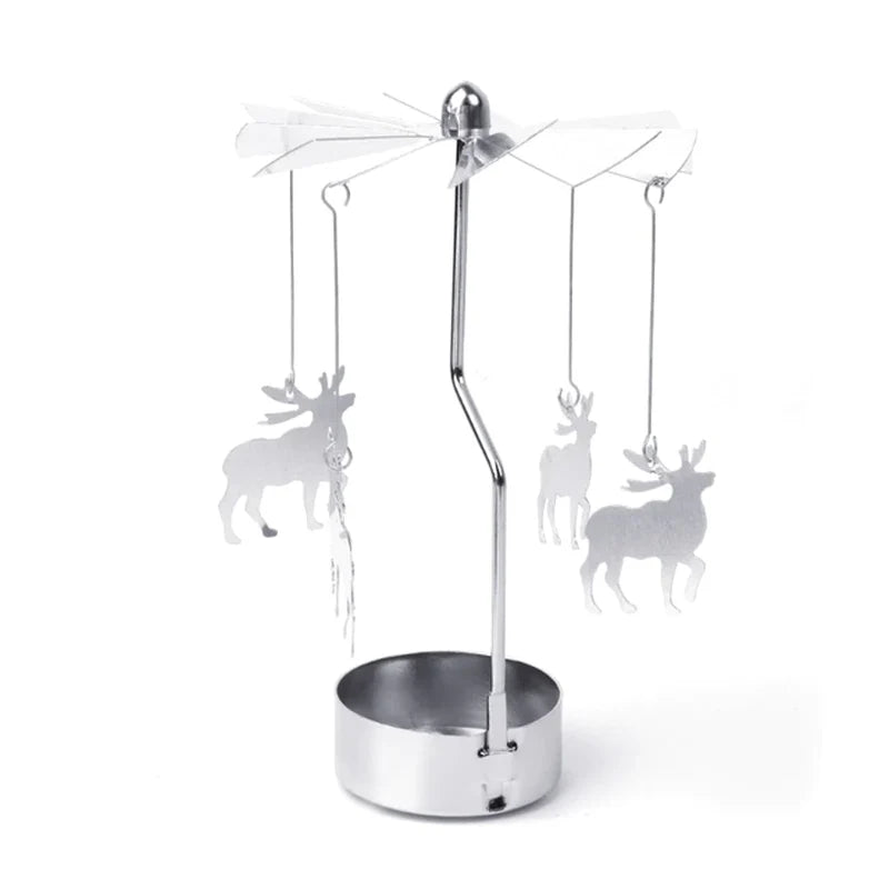 Silver Spinning Tealight Carousel — Star, Deer & Snowflake