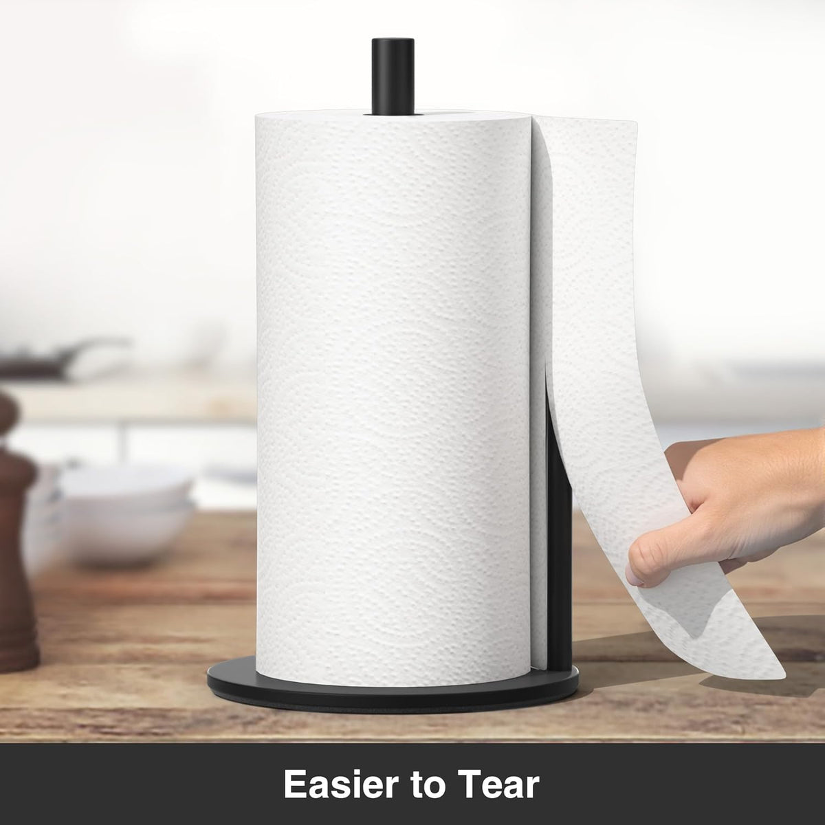 Black Stainless Steel Holder Organize and Dispense Kitchen Paper Rolls with Weighted Base for Countertop