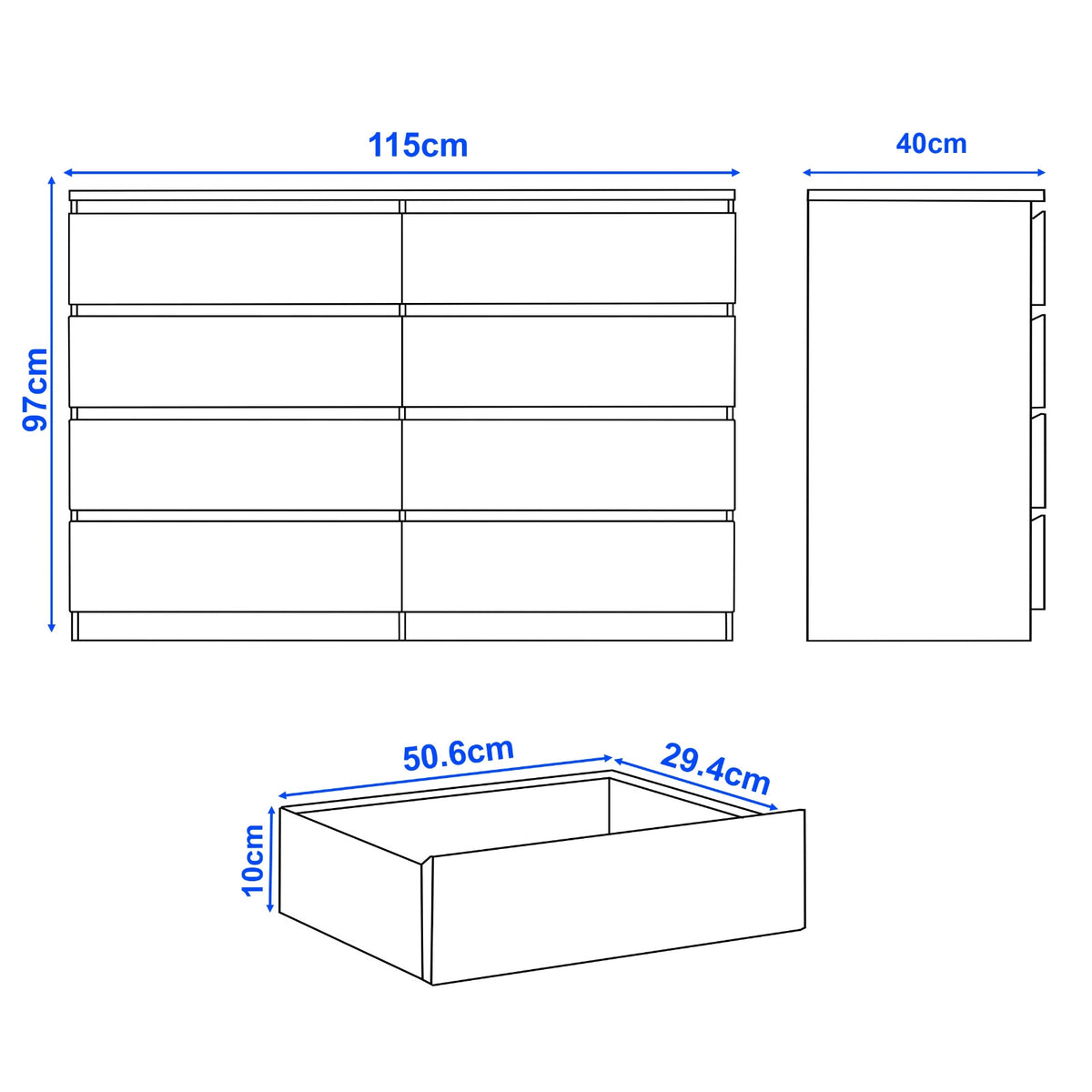 High Gloss Chest of Drawers – Tall & Wide Bedroom Storage Cabinet