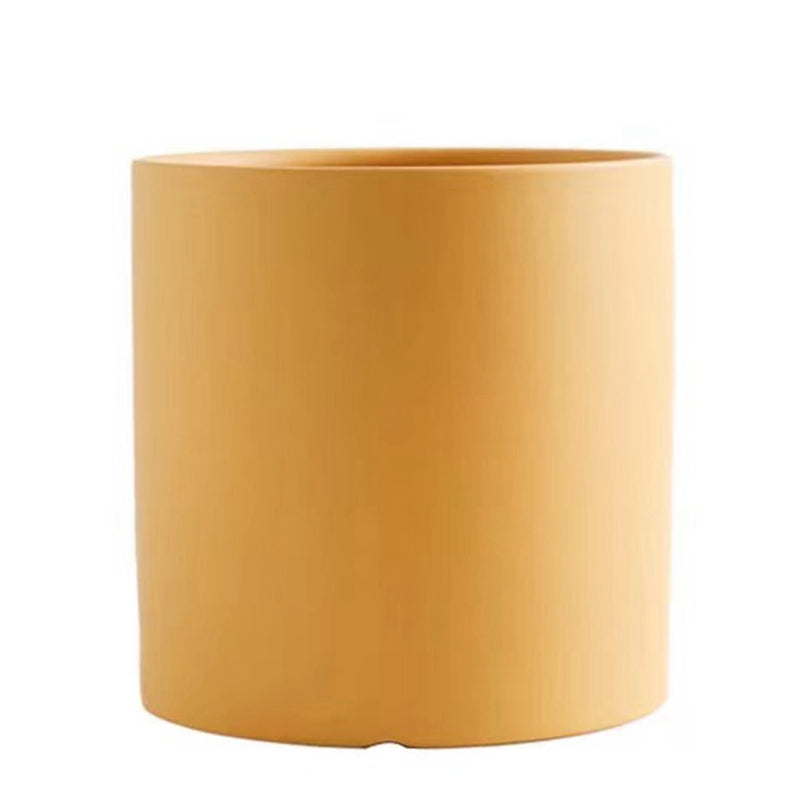 Nordic Ceramic Flowerpot – Cylindrical Succulent Planter with Drainage Tray