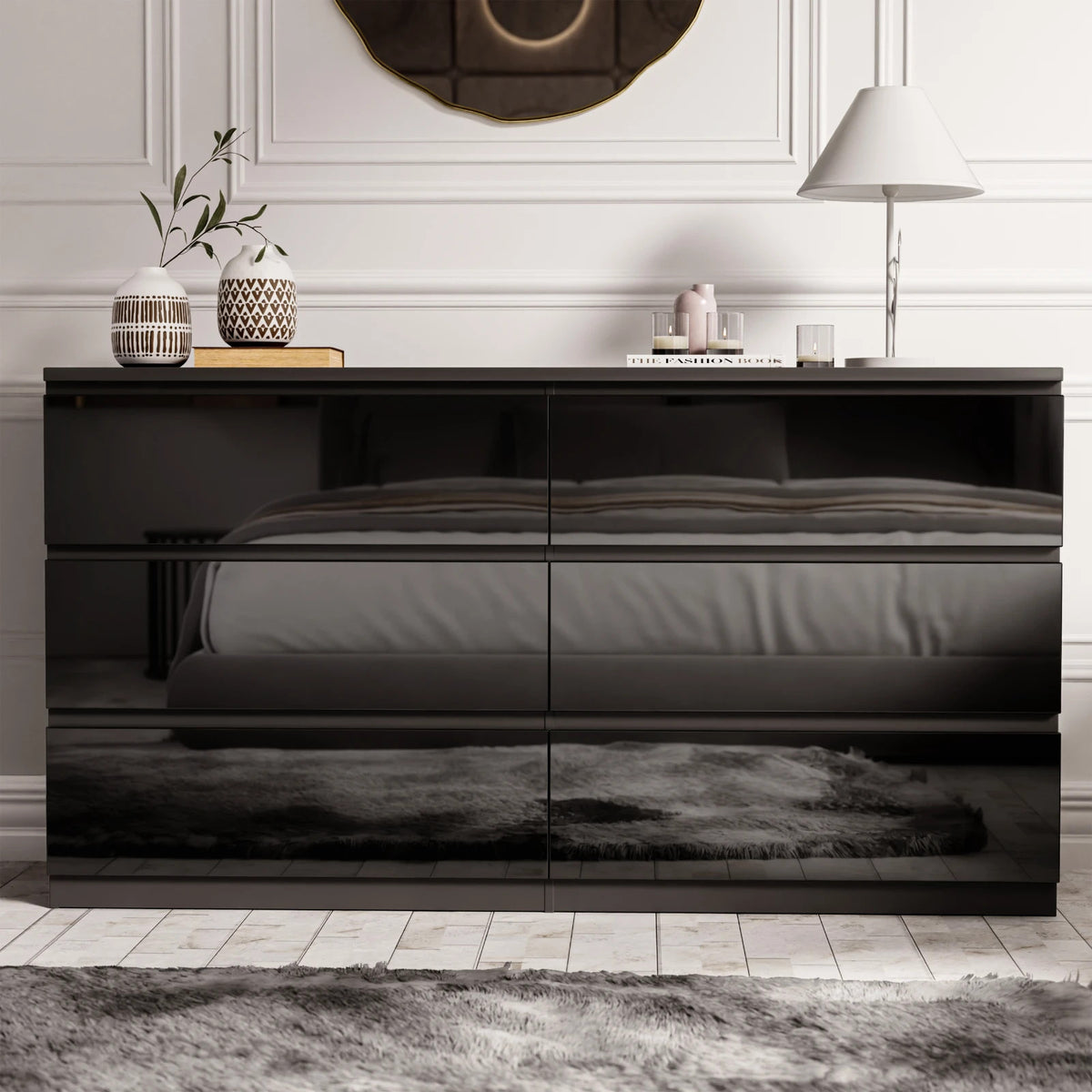 High Gloss Chest of Drawers – Tall & Wide Bedroom Storage Cabinet