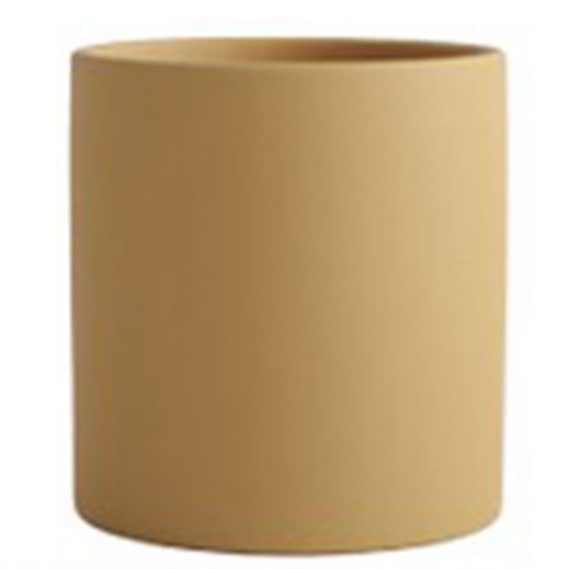 Nordic Ceramic Flowerpot – Cylindrical Succulent Planter with Drainage Tray