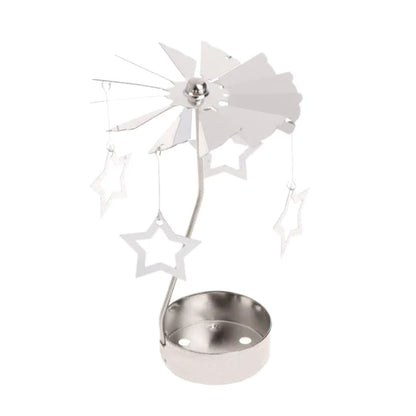 Silver star tealight carousel with hanging star shapes and candle cup