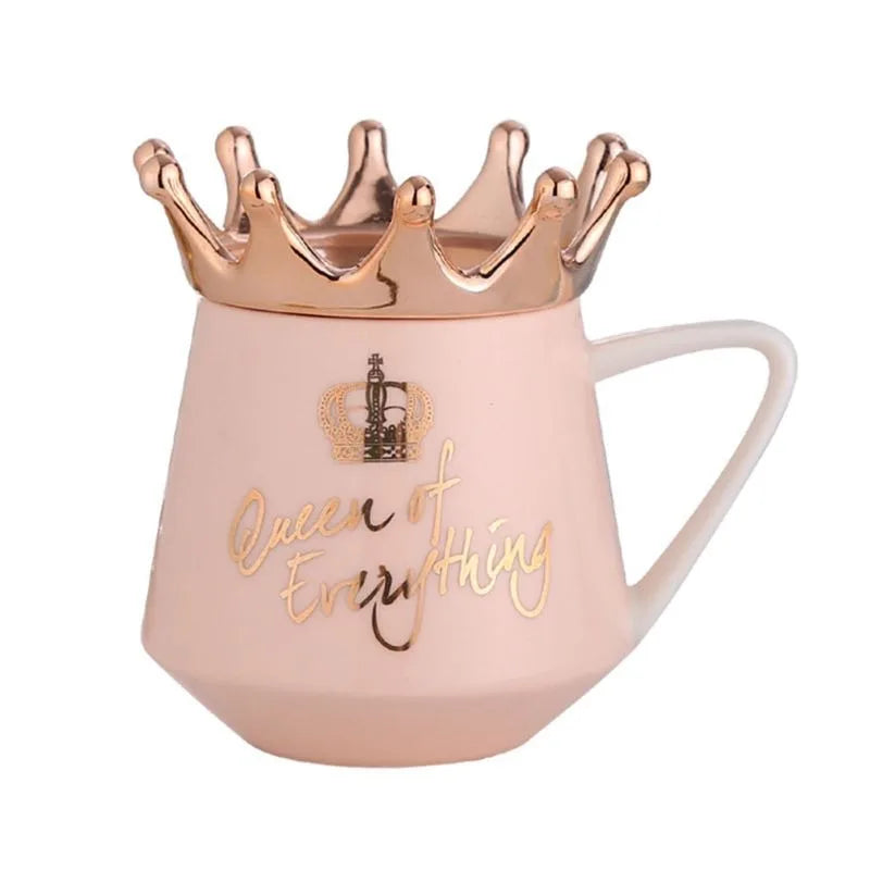 Creative Crown Ceramic Mug Cute Coffee Mug Milk Cup with Spoon Lids Coffee Tea Cup 300Ml Capacity Water Mugs X-Mas Gift