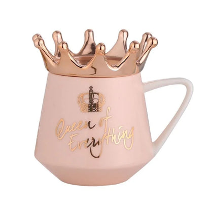 Creative Crown Ceramic Mug Cute Coffee Mug Milk Cup with Spoon Lids Coffee Tea Cup 300Ml Capacity Water Mugs X-Mas Gift