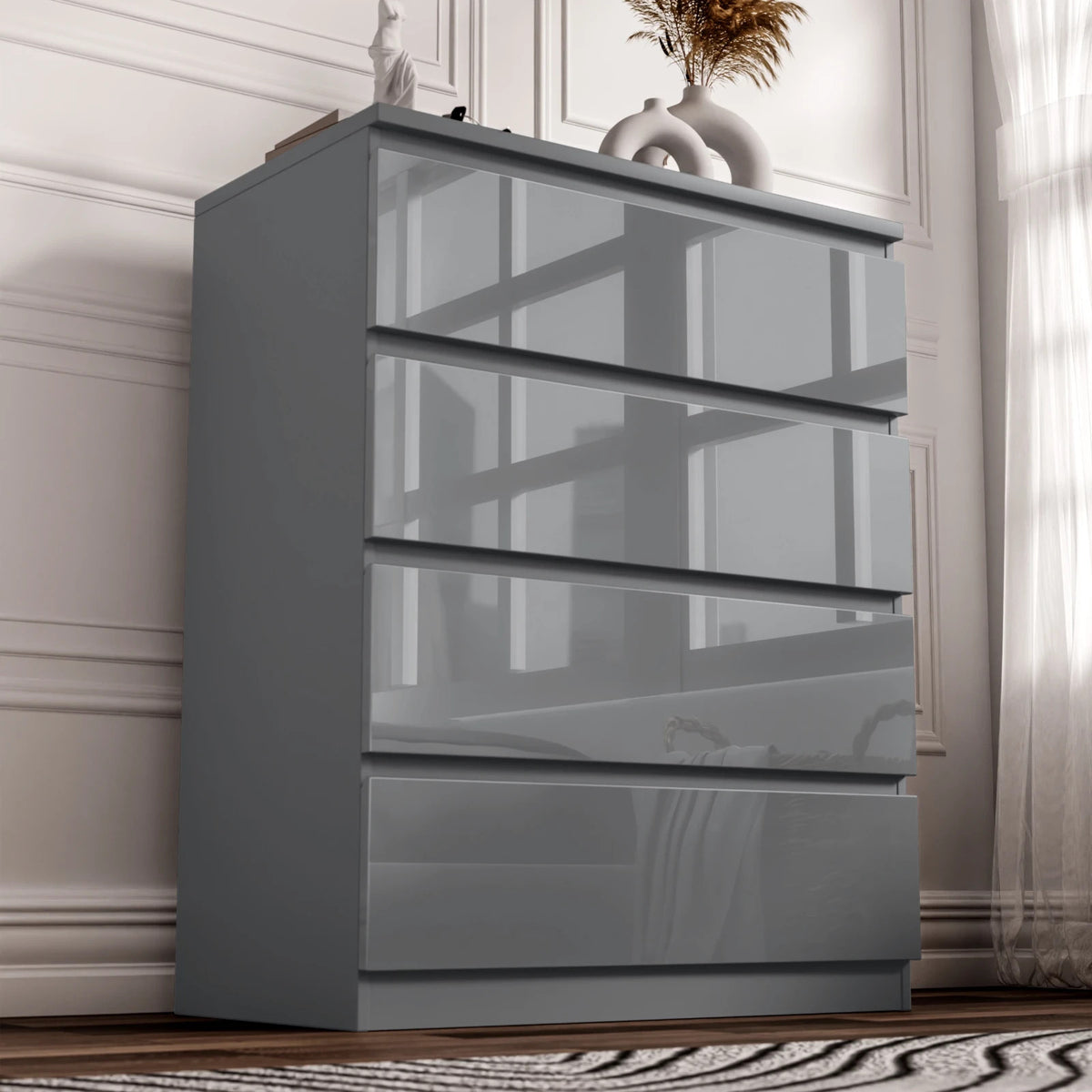 High Gloss Chest of Drawers – Tall & Wide Bedroom Storage Cabinet