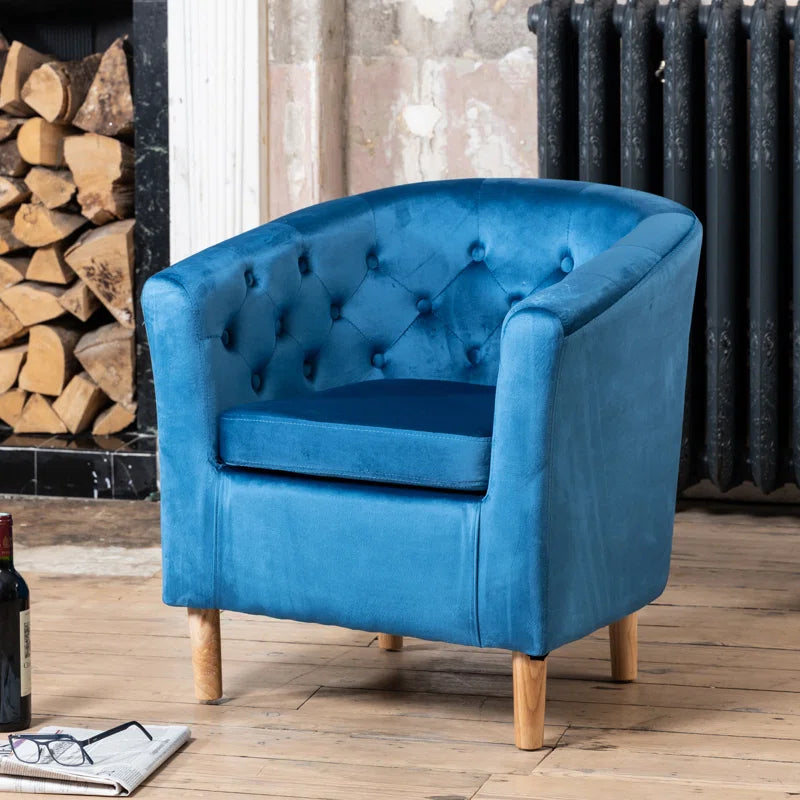 Tarbes Tufted Velvet Barrel Chair - Curved Accent ArmchairTarbes Velvet Barrel Chair