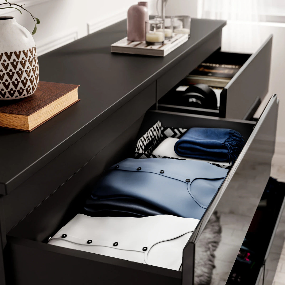High Gloss Chest of Drawers – Tall & Wide Bedroom Storage Cabinet