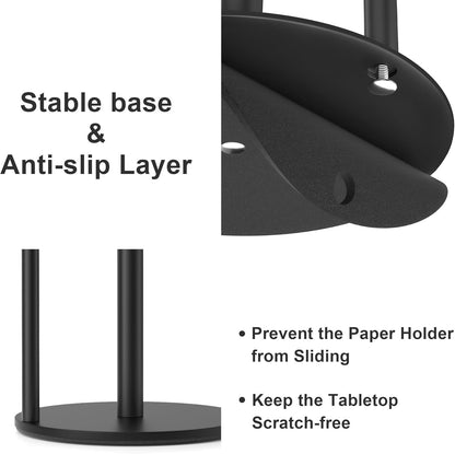 Black Stainless Steel Holder Organize and Dispense Kitchen Paper Rolls with Weighted Base for Countertop
