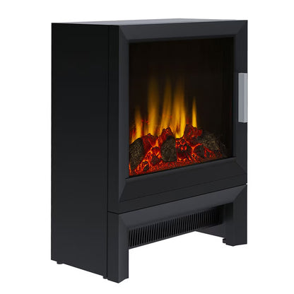 Qube Matt Black Electric Stove Heater - 2kW Freestanding Fireplace with Realistic Flame Effect