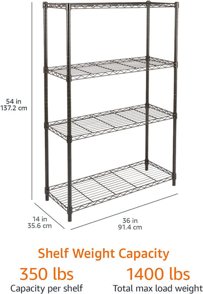 4-Tier Adjustable Storage Shelving Unit – 640kg Capacity (Black, 91.4 x 35.6 x 137.1cm)