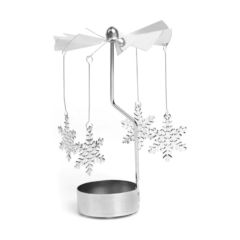 Silver Spinning Tealight Carousel — Star, Deer & Snowflake
