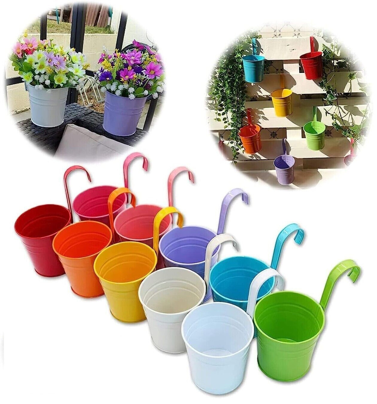 Hanging Metal Flower Pot 10 Pack Bucket Hanging Home Garden Plant and Home Decor