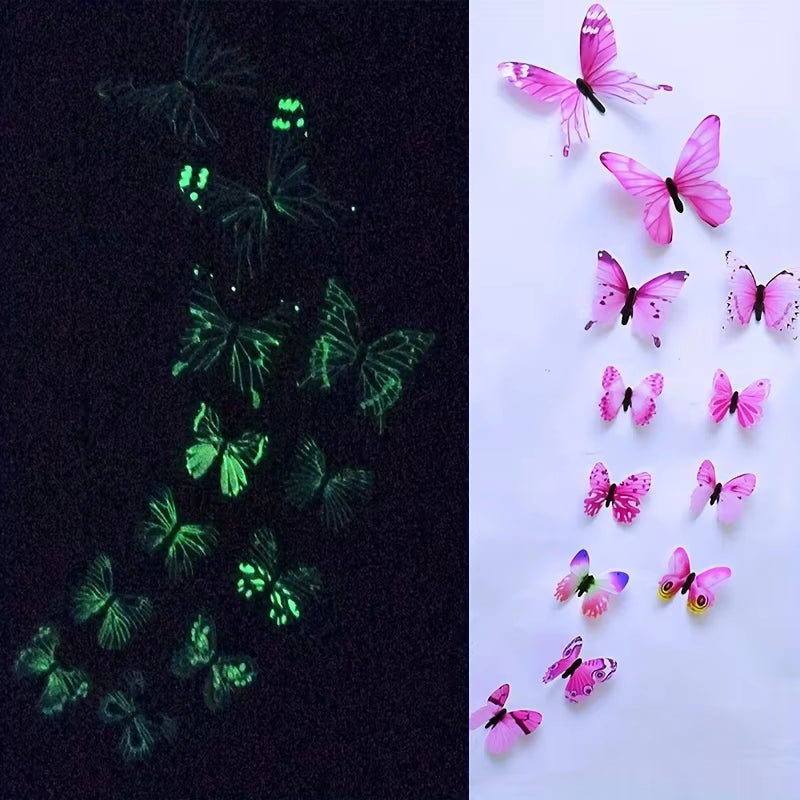 3D Luminous Butterfly Wall Stickers – Glow-in-the-Dark DIY Wall Art (12 Pack)