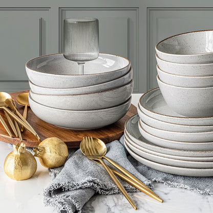 16-Piece Stoneware Dinnerware Set – Light Grey