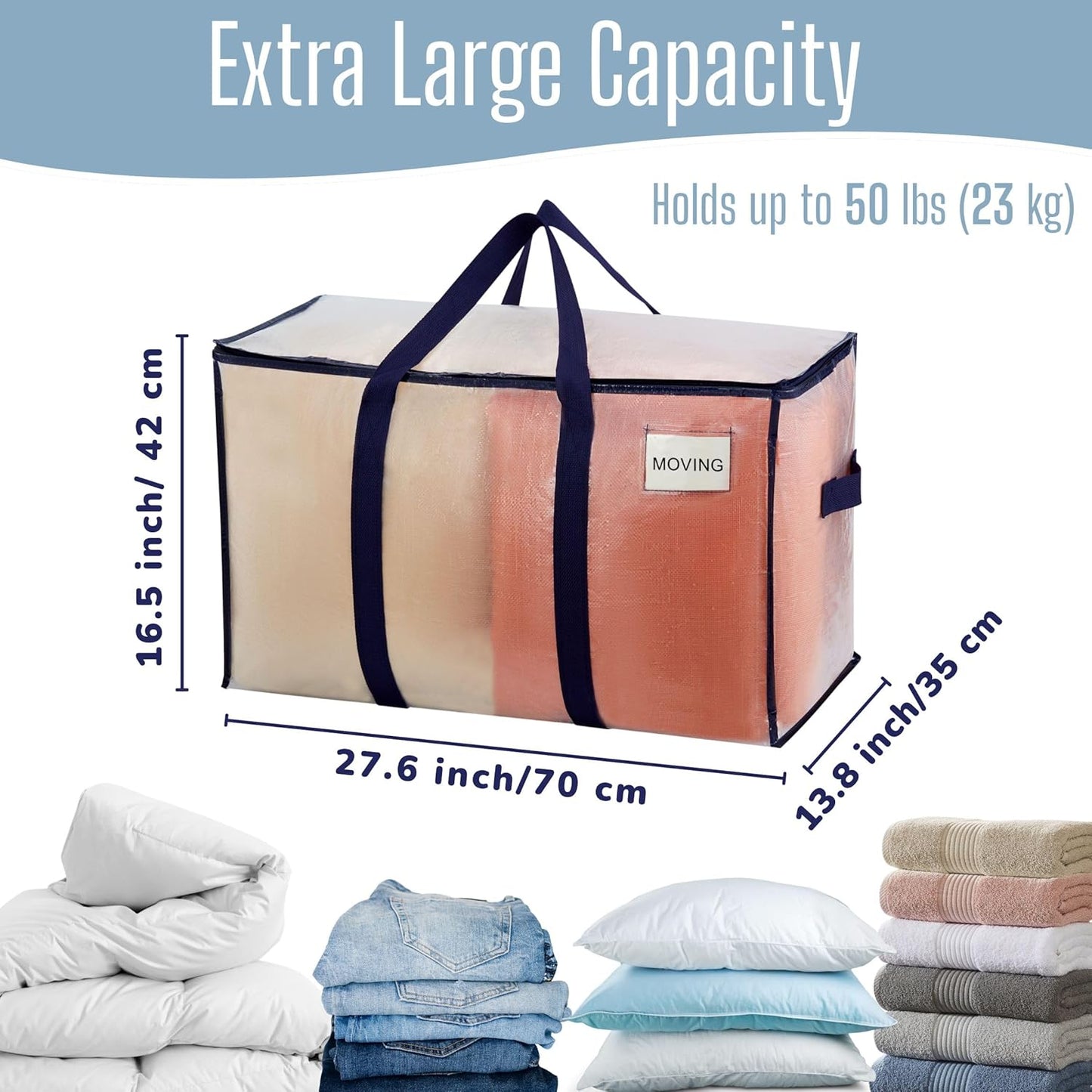 8-Pack Extra Large Moving & Storage Bags with Zippers – Heavy-Duty, Water-Resistant Packing Totes with Label Pocket
