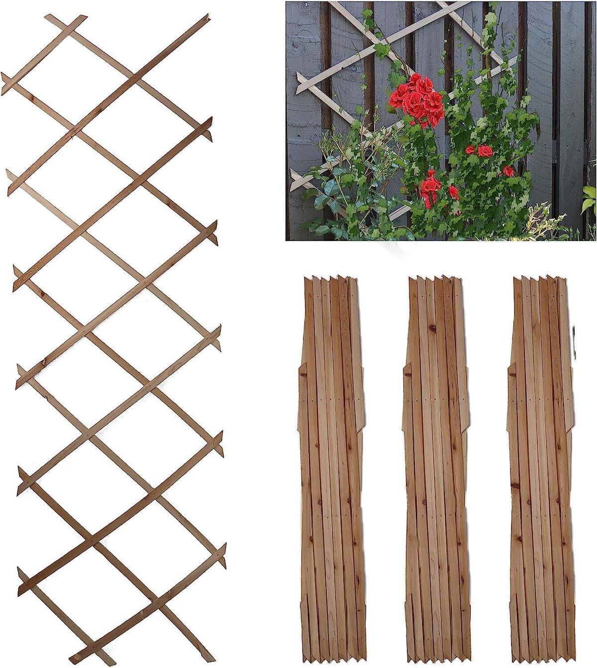 Wooden Trellis Pack of 3 Expandable Garden Wall for Climbing Plants