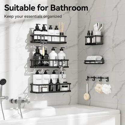No-Drill Shower Caddy Set – 6 Rustproof Hanging Baskets for Bathroom Storage