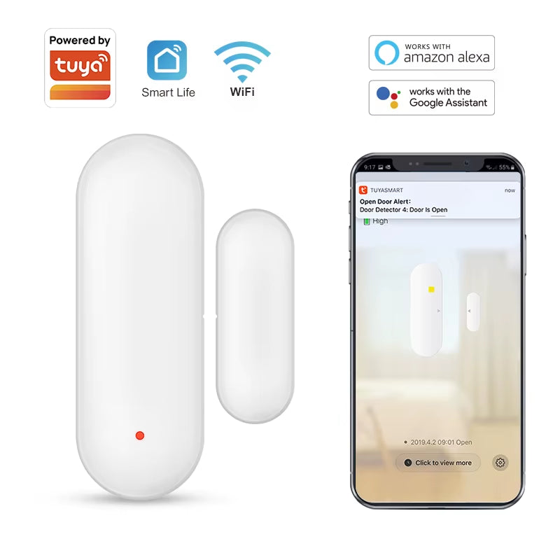 Tuya Smart Wifi Door Sensor Smart Home Open Close Detector Smartlife App Control Notification Compatible with Alexa Google Home