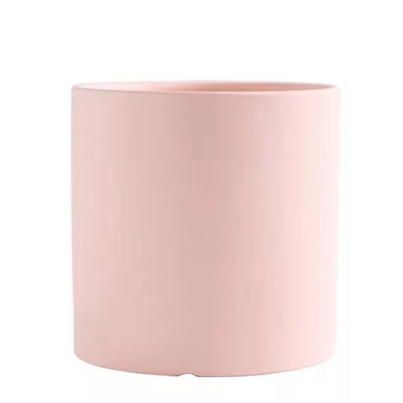 Nordic Ceramic Flowerpot – Cylindrical Succulent Planter with Drainage Tray