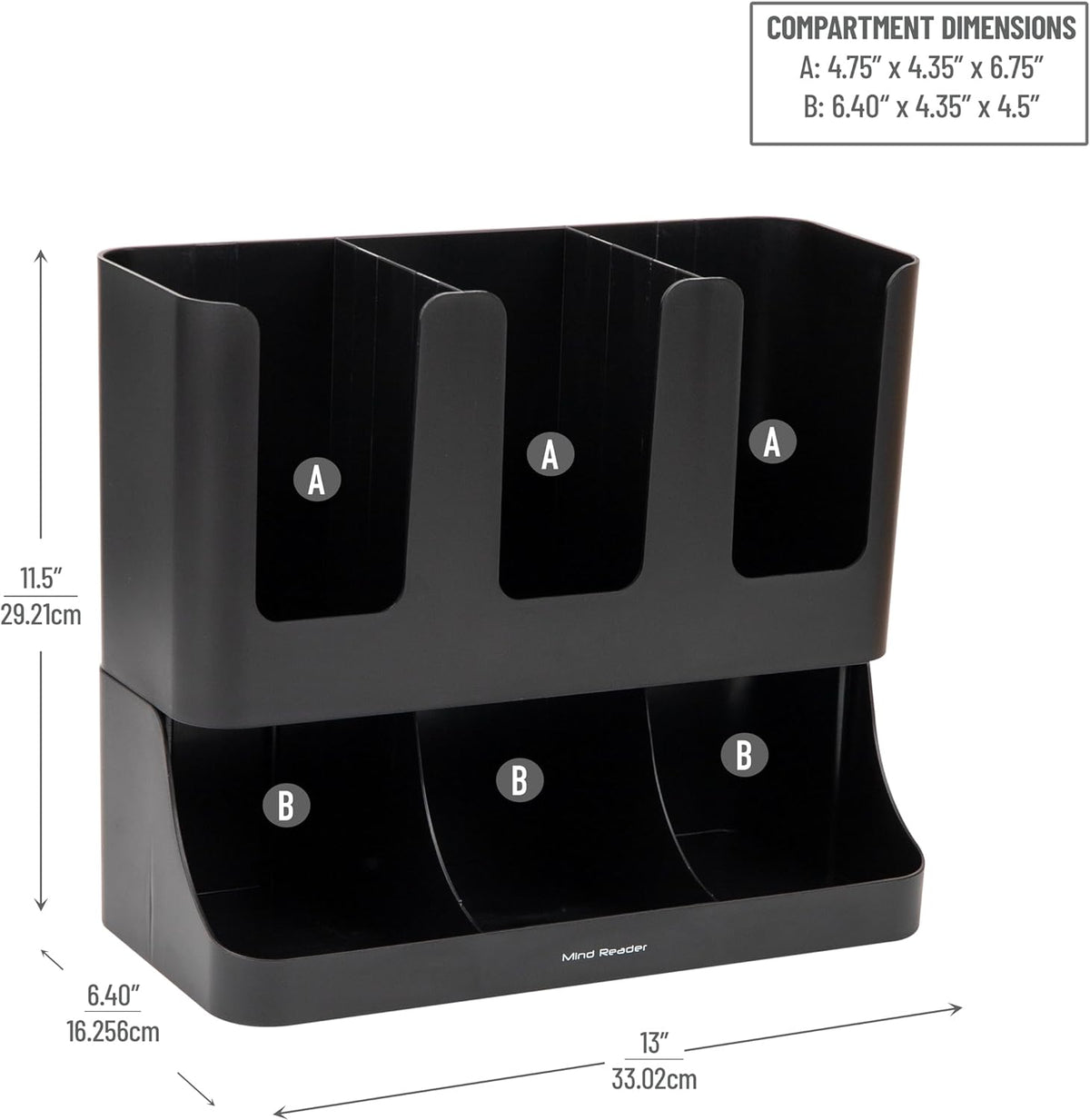 VCCUIOB 6-Compartment Upright Coffee Condiment & Cup Organizer - Sleek Black Design for Breakroom Efficiency
