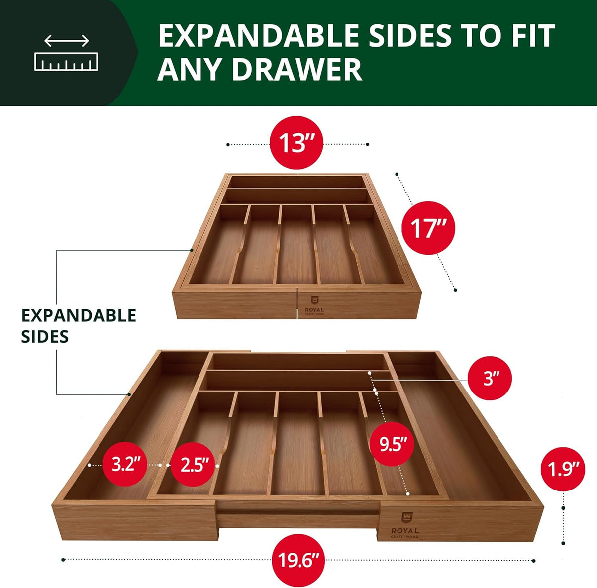 Bamboo Cutlery Tray – 9-Slot Kitchen Drawer Organiser for Flatware & Utensils