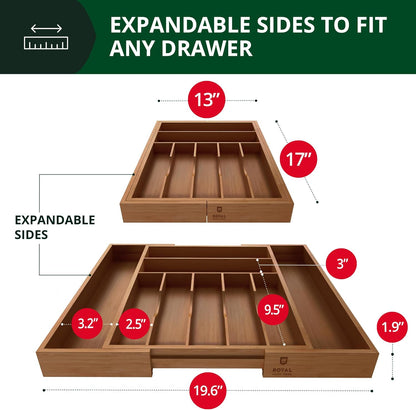 Bamboo Cutlery Tray – 9-Slot Kitchen Drawer Organiser for Flatware & Utensils