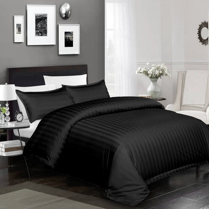 Klarita 250 TC Reversible Striped Microfibre Duvet Cover Set - Silky Soft Bedding with Pillowcases