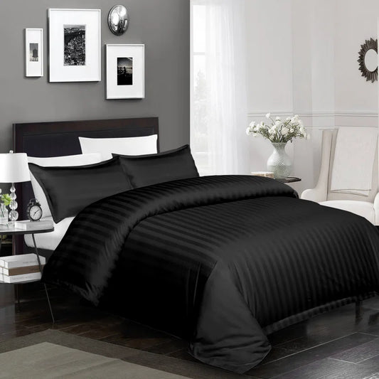 Klarita 250 TC Reversible Striped Microfibre Duvet Cover Set - Silky Soft Bedding with Pillowcases