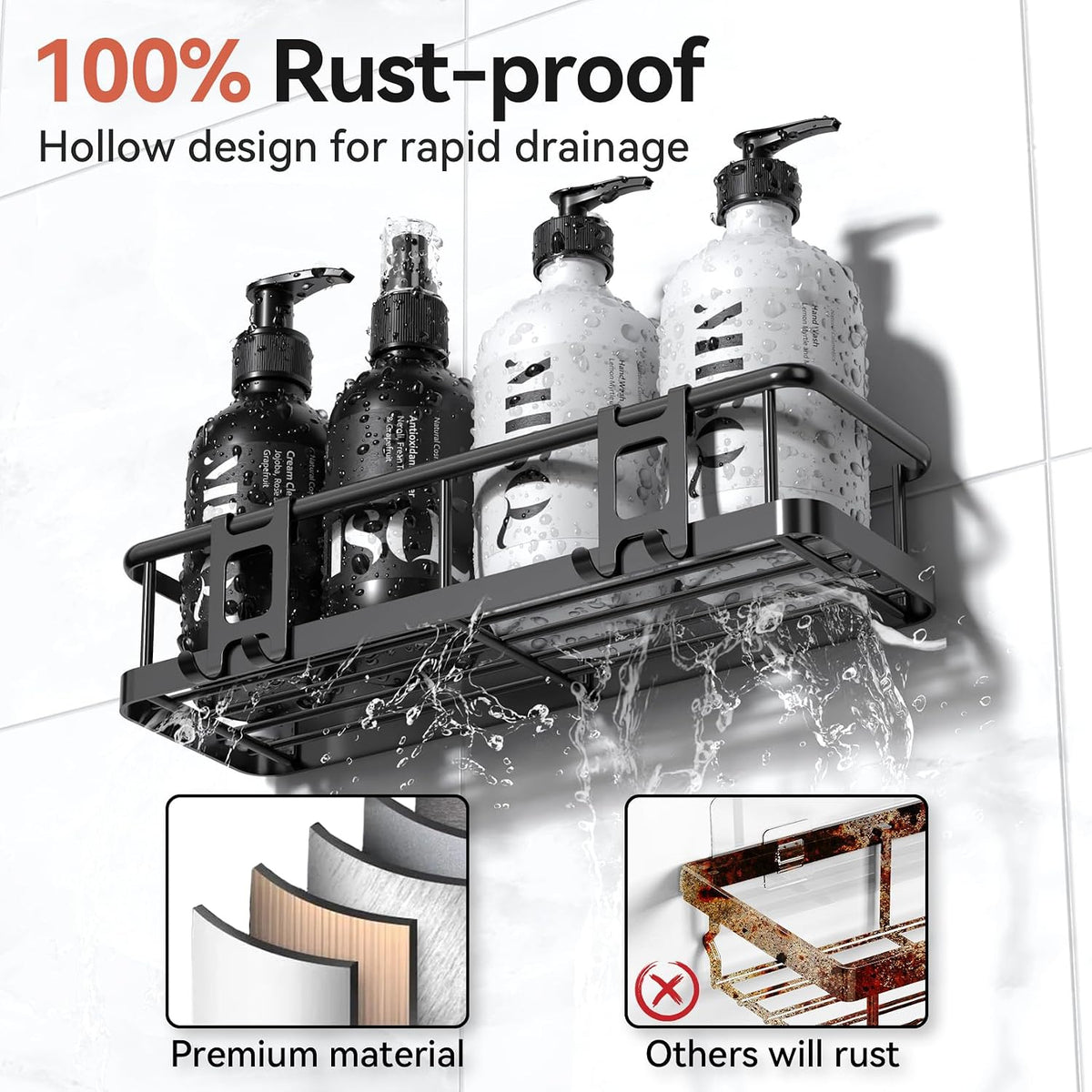 No-Drill Shower Caddy Set – 6 Rustproof Hanging Baskets for Bathroom Storage