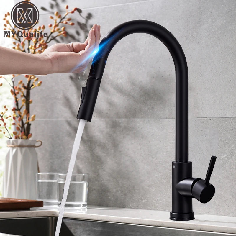 Pull Out Sensor Black Kitchen Faucet Sensitive Touch Control Faucet Mixer for Kitchen Touch Sensor Kitchen Mixer Tap