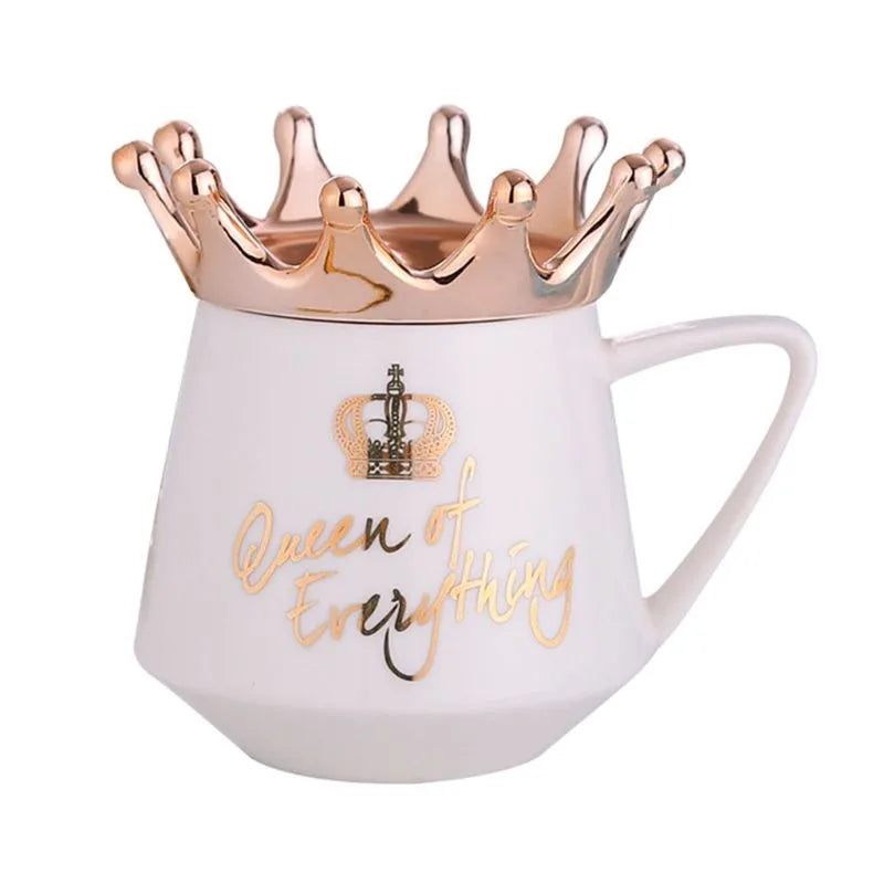 Creative Crown Ceramic Mug Cute Coffee Mug Milk Cup with Spoon Lids Coffee Tea Cup 300Ml Capacity Water Mugs X-Mas Gift