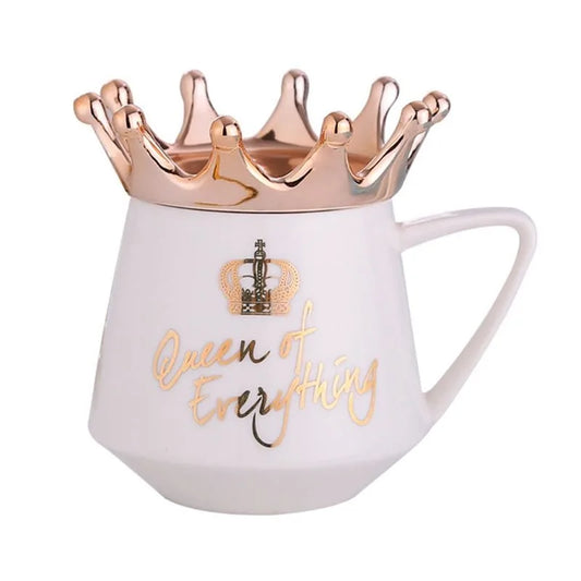 Creative Crown Ceramic Mug Cute Coffee Mug Milk Cup with Spoon Lids Coffee Tea Cup 300Ml Capacity Water Mugs X-Mas Gift