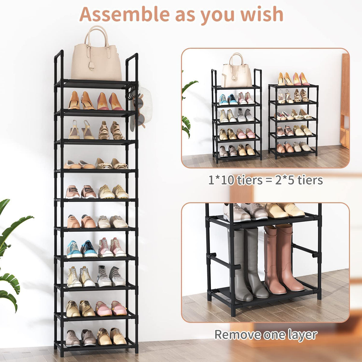 Maximize Your Space with Our 10-Tier Tall Shoe Rack - Store 20-25 Pairs of Boots with Style and Ease!