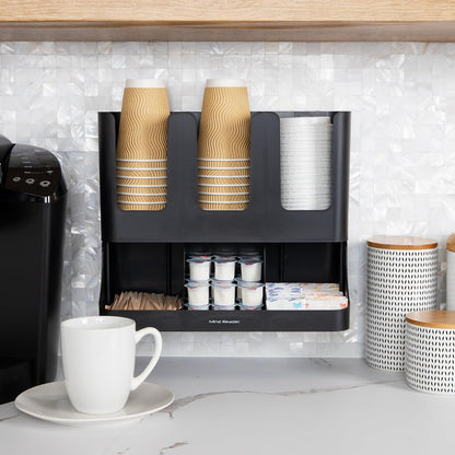 VCCUIOB 6-Compartment Upright Coffee Condiment & Cup Organizer - Sleek Black Design for Breakroom Efficiency